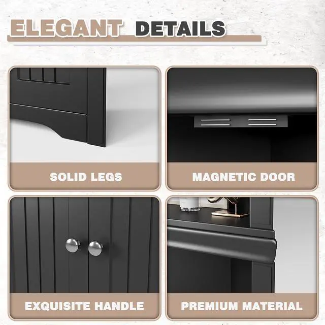 Alt view image 5 of 7 - Corner Cabinet Corner Bathroom Cabinet with 2 Doors and 3 Tier Shelves Free Standing Corner Storage Cabinet for Bathroom, Living Room, Bedroom or Kitchen (Black)