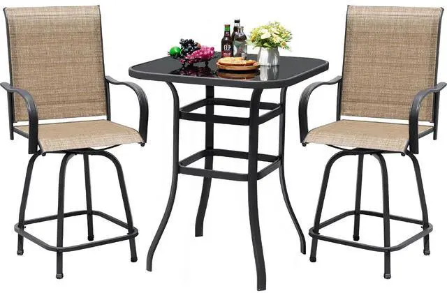 Main image of Patio Swivel Bar Set 3 Pieces Patio High Top Bar Table and Stools Chairs Set Textilene Sling Fabric Outdoor Bar Stools Set of 2 for Garden, Balcony