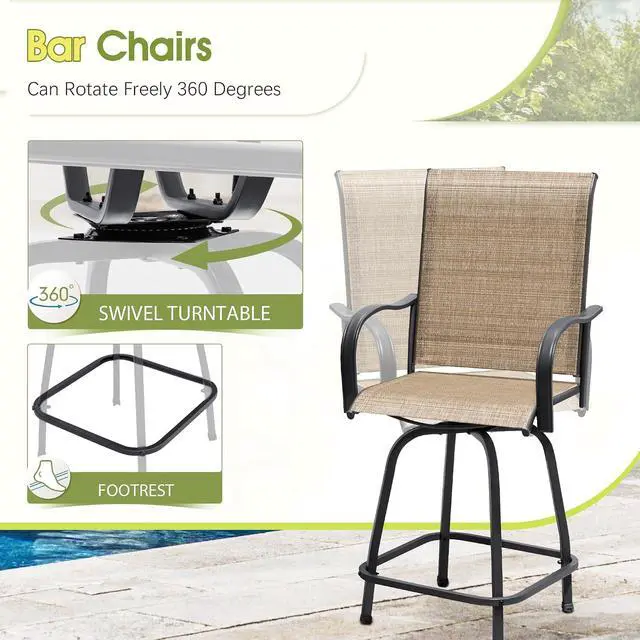 Alt view image 4 of 7 - Patio Swivel Bar Set 3 Pieces Patio High Top Bar Table and Stools Chairs Set Textilene Sling Fabric Outdoor Bar Stools Set of 2 for Garden, Balcony