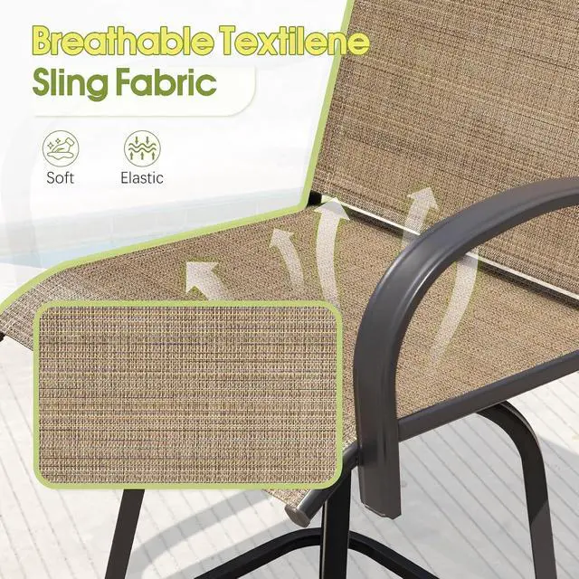 Alt view image 6 of 7 - Patio Swivel Bar Set 3 Pieces Patio High Top Bar Table and Stools Chairs Set Textilene Sling Fabric Outdoor Bar Stools Set of 2 for Garden, Balcony