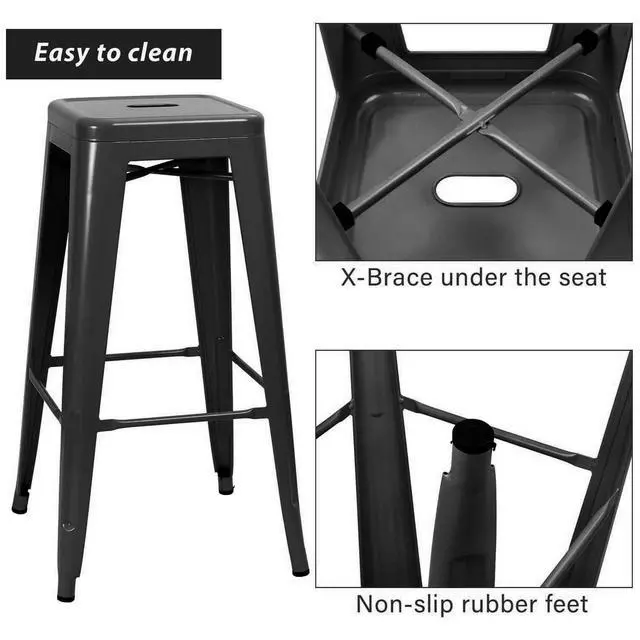 Alt view image 4 of 7 - 30 Inches Metal Bar Stools Industrial Barstools Stackable High Backless Stools Vintage Indoor Outdoor Stackable Kitchen Stools