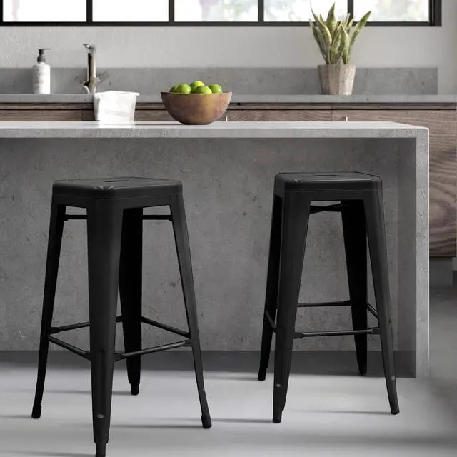 Alt view image 6 of 7 - 30 Inches Metal Bar Stools Industrial Barstools Stackable High Backless Stools Vintage Indoor Outdoor Stackable Kitchen Stools