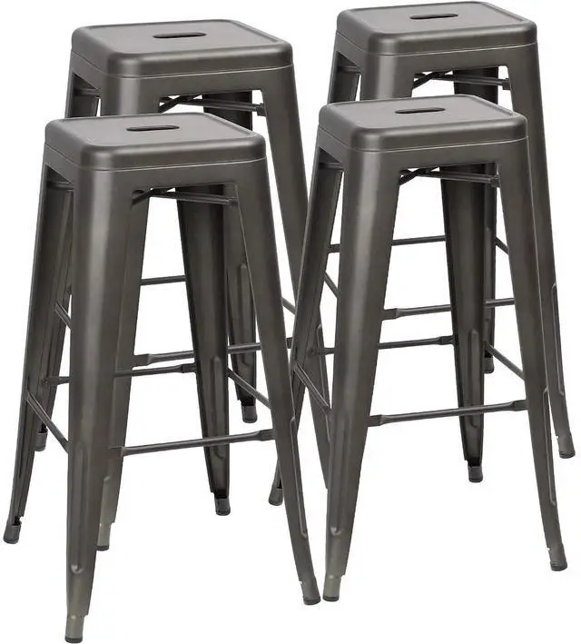 Main image of 30 Inches Metal Bar Stools Industrial Barstools Stackable High Backless Stools Vintage Indoor Outdoor Stackable Kitchen Stools