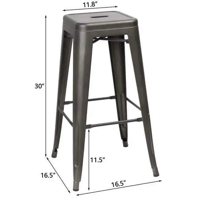 Alt view image 3 of 6 - 30 Inches Metal Bar Stools Industrial Barstools Stackable High Backless Stools Vintage Indoor Outdoor Stackable Kitchen Stools