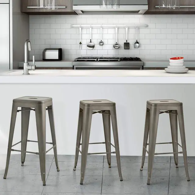 Alt view image 4 of 6 - 30 Inches Metal Bar Stools Industrial Barstools Stackable High Backless Stools Vintage Indoor Outdoor Stackable Kitchen Stools