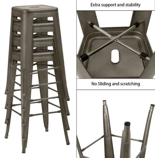Alt view image 5 of 6 - 30 Inches Metal Bar Stools Industrial Barstools Stackable High Backless Stools Vintage Indoor Outdoor Stackable Kitchen Stools