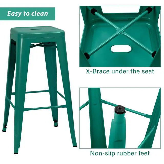 Alt view image 5 of 7 - 30 Inches Metal Bar Stools Industrial Barstools Stackable High Backless Stools Vintage Indoor Outdoor Stackable Kitchen Stools