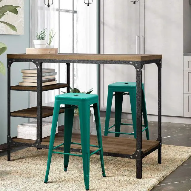 Alt view image 7 of 7 - 30 Inches Metal Bar Stools Industrial Barstools Stackable High Backless Stools Vintage Indoor Outdoor Stackable Kitchen Stools