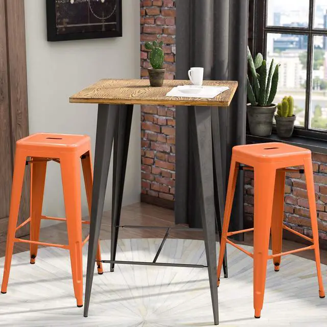 Alt view image 2 of 7 - 30 Inches Metal Bar Stools Industrial Barstools Stackable High Backless Stools Vintage Indoor Outdoor Stackable Kitchen Stools
