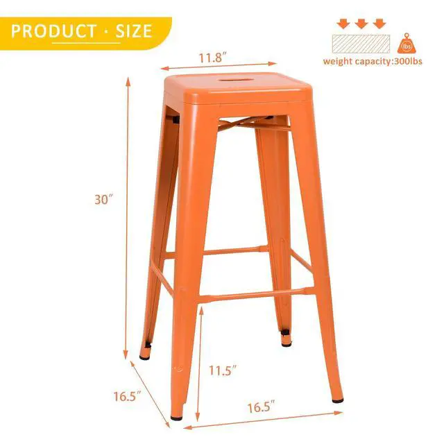 Alt view image 3 of 7 - 30 Inches Metal Bar Stools Industrial Barstools Stackable High Backless Stools Vintage Indoor Outdoor Stackable Kitchen Stools