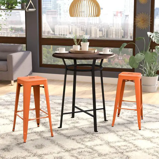 Alt view image 4 of 7 - 30 Inches Metal Bar Stools Industrial Barstools Stackable High Backless Stools Vintage Indoor Outdoor Stackable Kitchen Stools