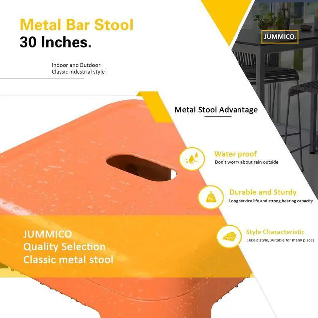 Alt view image 5 of 7 - 30 Inches Metal Bar Stools Industrial Barstools Stackable High Backless Stools Vintage Indoor Outdoor Stackable Kitchen Stools