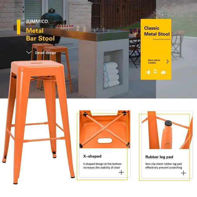 Alt view image 6 of 7 - 30 Inches Metal Bar Stools Industrial Barstools Stackable High Backless Stools Vintage Indoor Outdoor Stackable Kitchen Stools