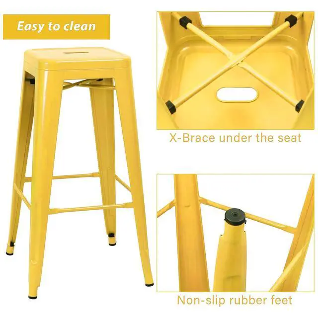 Alt view image 4 of 7 - 30 Inches Metal Bar Stools Industrial Barstools Stackable High Backless Stools Vintage Indoor Outdoor Stackable Kitchen Stools