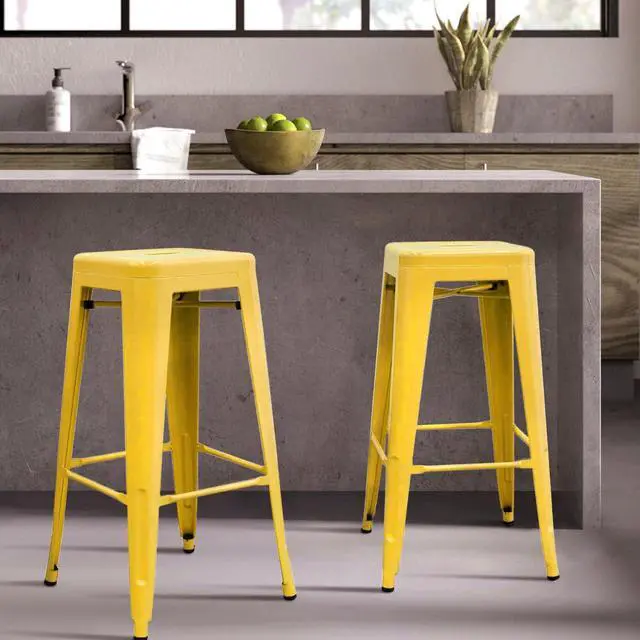 Alt view image 6 of 7 - 30 Inches Metal Bar Stools Industrial Barstools Stackable High Backless Stools Vintage Indoor Outdoor Stackable Kitchen Stools