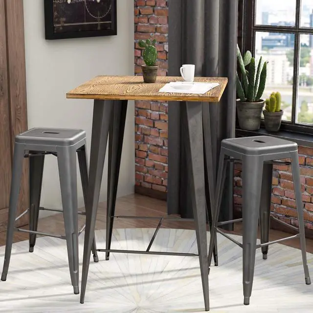 Alt view image 4 of 7 - 30 Inches Metal Bar Stools Industrial Barstools Stackable High Backless Stools Vintage Indoor Outdoor Stackable Kitchen Stools