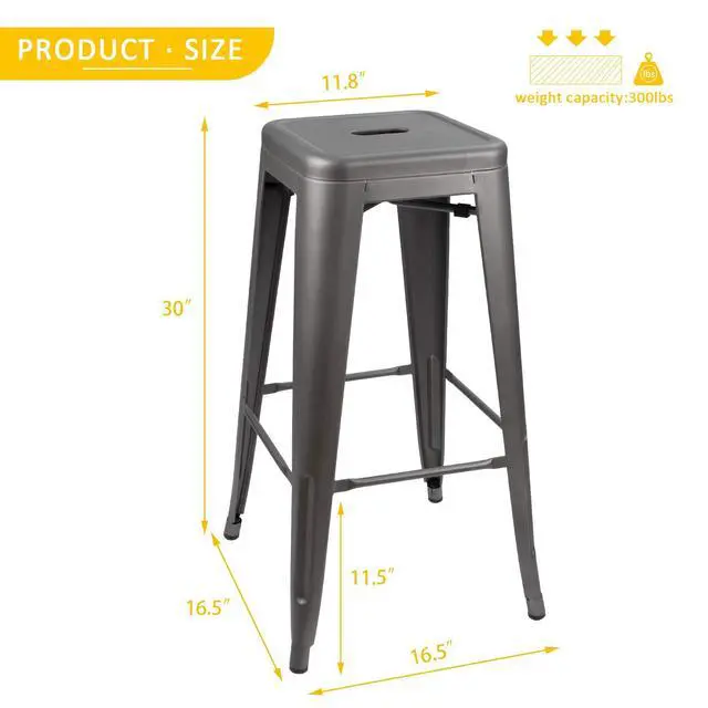 Alt view image 3 of 7 - 30 Inches Metal Bar Stools Industrial Barstools Stackable High Backless Stools Vintage Indoor Outdoor Stackable Kitchen Stools