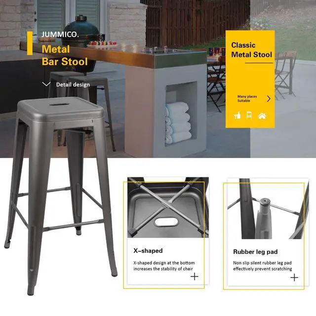 Alt view image 6 of 7 - 30 Inches Metal Bar Stools Industrial Barstools Stackable High Backless Stools Vintage Indoor Outdoor Stackable Kitchen Stools