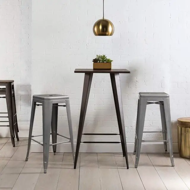 Alt view image 7 of 7 - 30 Inches Metal Bar Stools Industrial Barstools Stackable High Backless Stools Vintage Indoor Outdoor Stackable Kitchen Stools