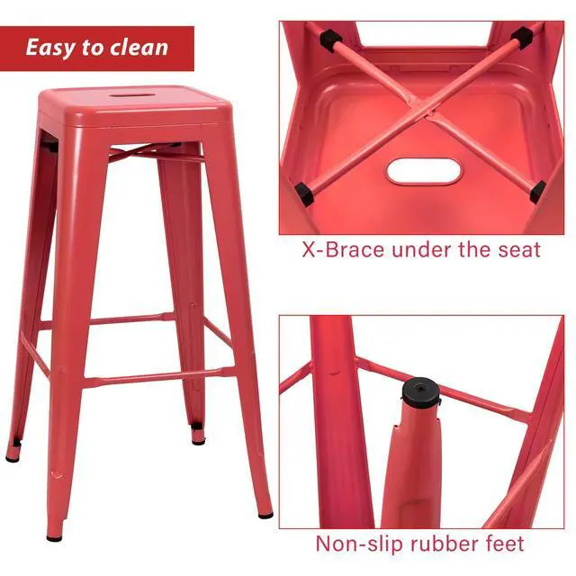 Alt view image 5 of 7 - 30 Inches Metal Bar Stools Industrial Barstools Stackable High Backless Stools Vintage Indoor Outdoor Stackable Kitchen Stools