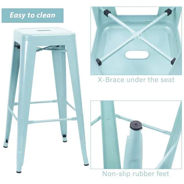 Alt view image 4 of 7 - 30 Inches Metal Bar Stools Industrial Barstools Stackable High Backless Stools Vintage Indoor Outdoor Stackable Kitchen Stools