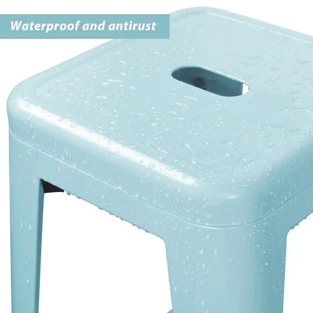 Alt view image 5 of 7 - 30 Inches Metal Bar Stools Industrial Barstools Stackable High Backless Stools Vintage Indoor Outdoor Stackable Kitchen Stools