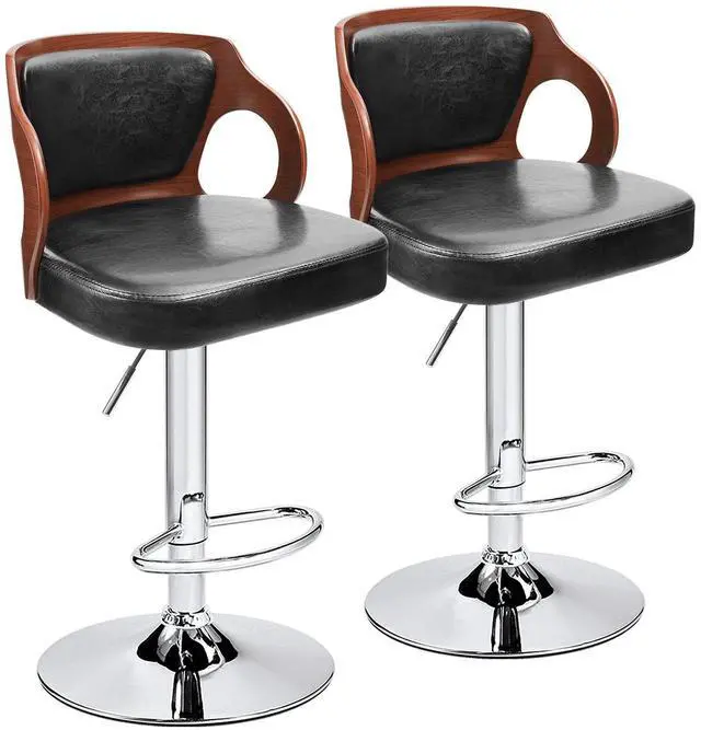 Main image of Bar Stools Walnut Bentwood Adjustable Height Leather Modern Barstools with Back Vinyl Seat Extremely Comfy Bar Stools 2 Piece (Black)