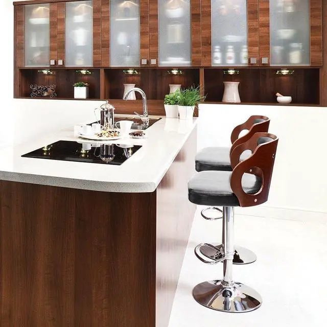 Alt view image 2 of 7 - Bar Stools Walnut Bentwood Adjustable Height Leather Modern Barstools with Back Vinyl Seat Extremely Comfy Bar Stools 2 Piece (Black)