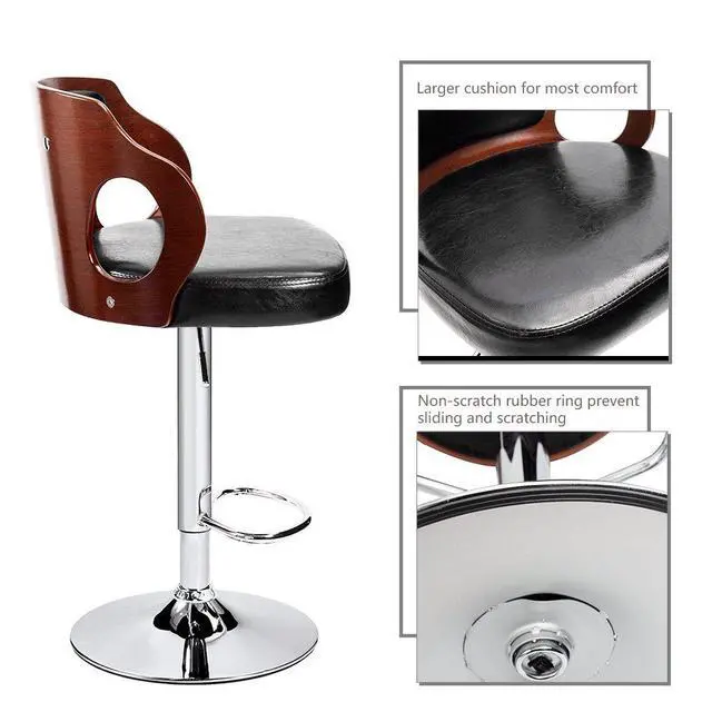 Alt view image 4 of 7 - Bar Stools Walnut Bentwood Adjustable Height Leather Modern Barstools with Back Vinyl Seat Extremely Comfy Bar Stools 2 Piece (Black)