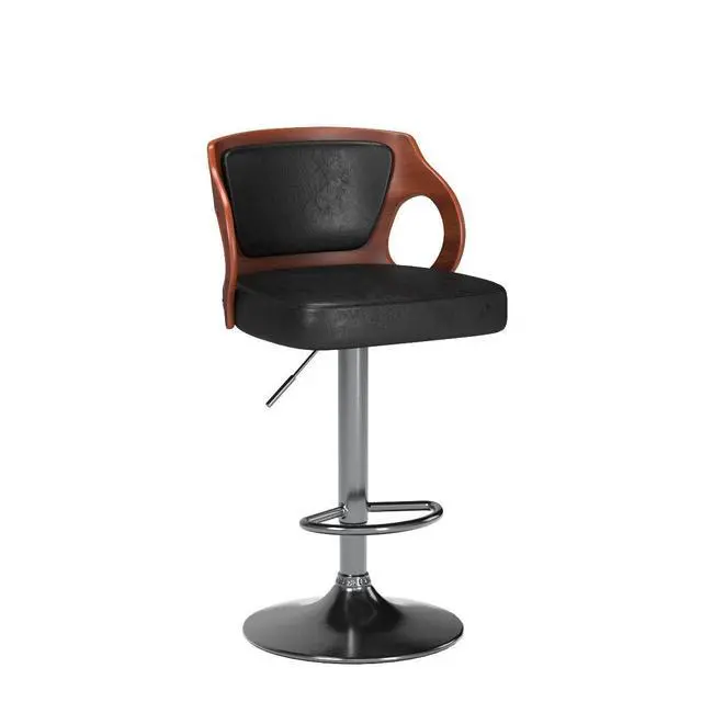 Alt view image 5 of 7 - Bar Stools Walnut Bentwood Adjustable Height Leather Modern Barstools with Back Vinyl Seat Extremely Comfy Bar Stools 2 Piece (Black)