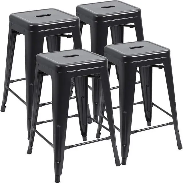 Main image of 24 Inches Metal Bar Stools Industrial Barstools Stackable High Backless Stools Vintage Indoor Outdoor Stackable Kitchen Stools Set of 4 (Black)