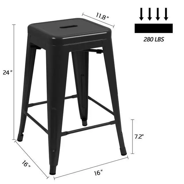 Alt view image 3 of 7 - 24 Inches Metal Bar Stools Industrial Barstools Stackable High Backless Stools Vintage Indoor Outdoor Stackable Kitchen Stools Set of 4 (Black)