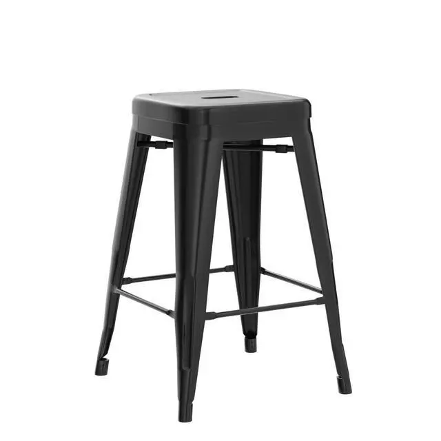Alt view image 5 of 7 - 24 Inches Metal Bar Stools Industrial Barstools Stackable High Backless Stools Vintage Indoor Outdoor Stackable Kitchen Stools Set of 4 (Black)