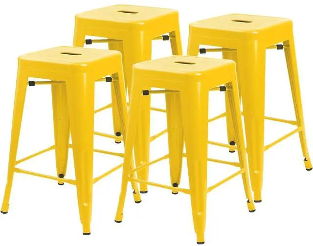 Main image of 24 Inches Metal Bar Stools Industrial Barstools Stackable High Backless Stools Vintage Indoor Outdoor Stackable Kitchen Stools Set of 4 (Yellow)