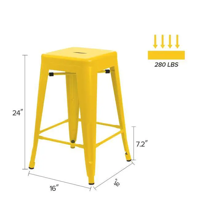 Alt view image 3 of 6 - 24 Inches Metal Bar Stools Industrial Barstools Stackable High Backless Stools Vintage Indoor Outdoor Stackable Kitchen Stools Set of 4 (Yellow)