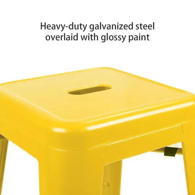 Alt view image 5 of 6 - 24 Inches Metal Bar Stools Industrial Barstools Stackable High Backless Stools Vintage Indoor Outdoor Stackable Kitchen Stools Set of 4 (Yellow)