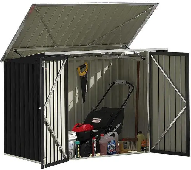 Main image of Outdoor Storage Shed 5.8 x 3.3 FT Metal Trash Shed Waterproof Outside Storage with Lid Chain Hydraulic Gas Rod for Trash Can Weeding Tools