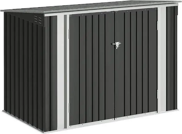Alt view image 2 of 7 - Outdoor Storage Shed 5.8 x 3.3 FT Metal Trash Shed Waterproof Outside Storage with Lid Chain Hydraulic Gas Rod for Trash Can Weeding Tools