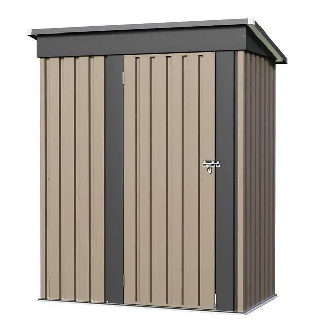Alt view image 2 of 7 - Metal Outdoor Storage Shed 5 x 3 FT Metal Shed with Lockable Door,Waterproof Garden Tool Shed Storage House for Backyard Patio Lawn, Brown