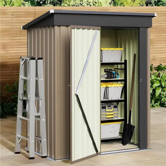 Main image of Metal Outdoor Storage Shed 5 x 3 FT Metal Shed with Lockable Door,Waterproof Garden Tool Shed Storage House for Backyard Patio Lawn, Brown