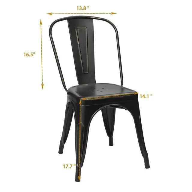 Alt view image 3 of 7 - Metal Dining Chair Indoor Outdoor Use Stackable Chic Side Classic Trattoria Metal Chairs Set of 4 for Kitchen, Dining Room, Bistro and Cafe (Gold Black)