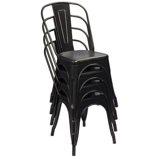 Alt view image 4 of 7 - Metal Dining Chair Indoor Outdoor Use Stackable Chic Side Classic Trattoria Metal Chairs Set of 4 for Kitchen, Dining Room, Bistro and Cafe (Gold Black)