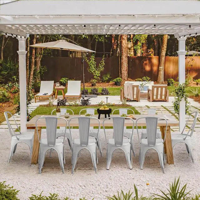 Alt view image 4 of 7 - Metal Dining Chair Indoor Outdoor Use Stackable Chic Side Classic Trattoria Metal Chairs Set of 4 for Kitchen, Dining Room, Bistro and Cafe (Distressed White)