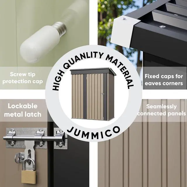 Alt view image 4 of 7 - Metal Outdoor Storage Shed 5 x 3 FT Metal Shed with Lockable Door,Waterproof Garden Tool Shed Storage House for Backyard Patio Lawn, Brown