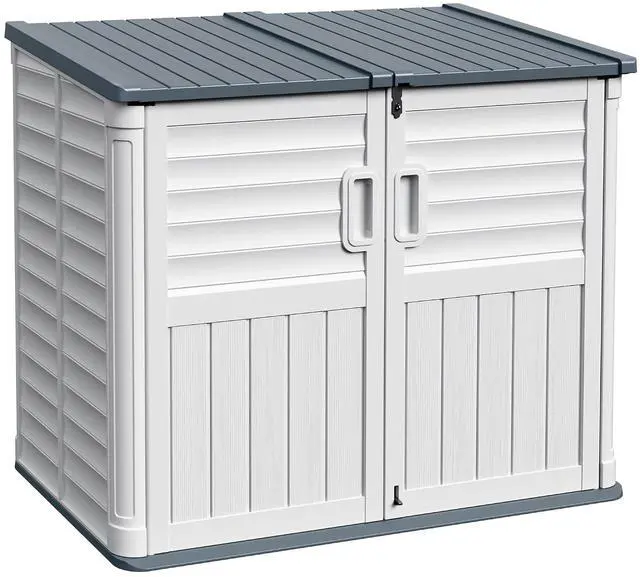 Main image of Outdoor Storage Shed, Resin, 34 Cu Ft Outdoor Storage Cabinet Without Shelf, Waterproof, Double Locks, Storage for Trash Can, Garden Tools, Pool Supplies, Beige