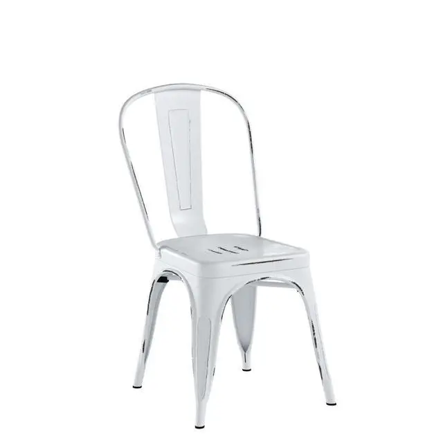 Alt view image 5 of 7 - Metal Dining Chair Indoor Outdoor Use Stackable Chic Side Classic Trattoria Metal Chairs Set of 4 for Kitchen, Dining Room, Bistro and Cafe (Distressed White)