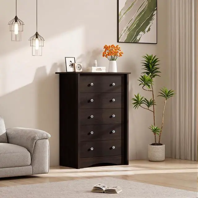 Alt view image 7 of 7 - Tall Dresser for Bedroom, 5 Drawer Dresser, Chest of Drawers, Organizer Drawers, for Hallway Entryway (Brown)
