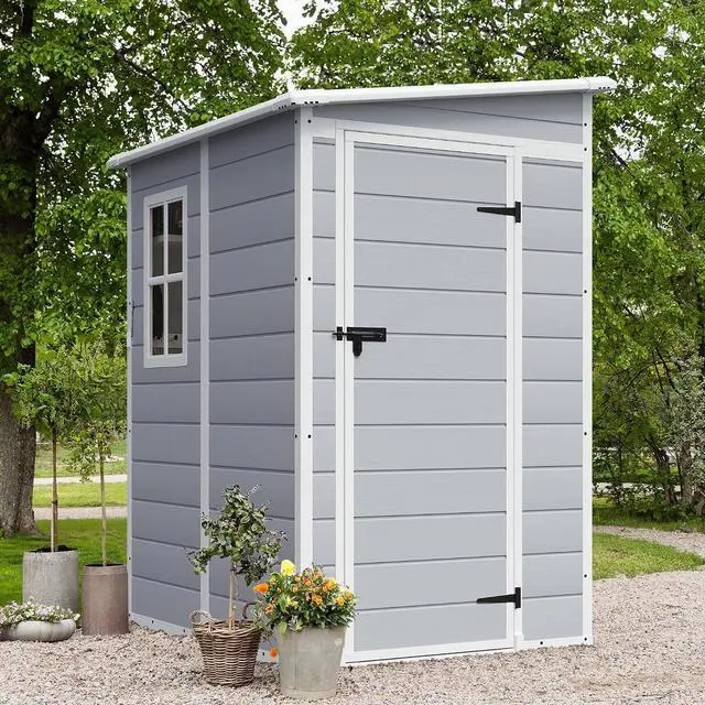 Main image of Outdoor Storage Shed, 5 x 4 FT Resin Shed with Floor and Lockable Door, Plastic Garden Tool Outside Sheds for Patio Backyard Lawn
