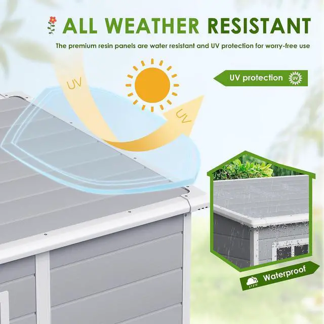 Alt view image 5 of 7 - Outdoor Storage Shed, 5 x 4 FT Resin Shed with Floor and Lockable Door, Plastic Garden Tool Outside Sheds for Patio Backyard Lawn