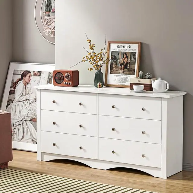Alt view image 2 of 6 - 6 Drawer Dresser for Bedroom, Wood Dresser Wide Storage Organizer for Living Room Hallway Closets (White)